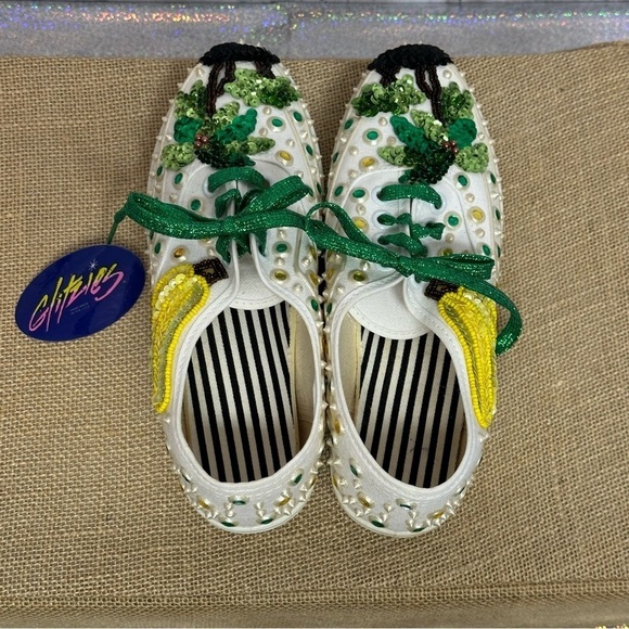 Glitzies Womens Sneakers Shoes Size 6 1/2 Tropical Bling Rhinestone Sequins VTG - Picture 13 of 15